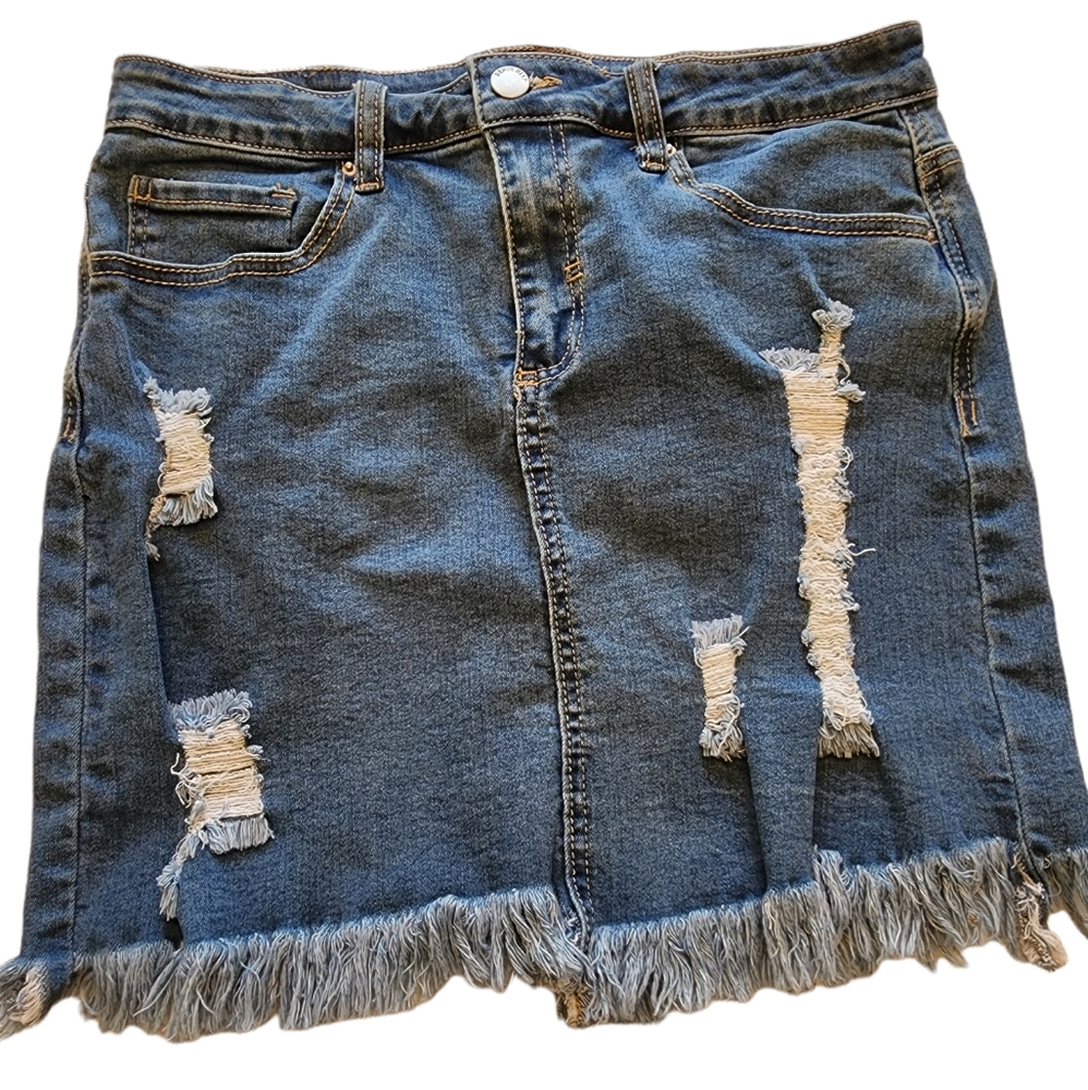 Denim Blvd Distressed Denim Mini Skirt Size Large